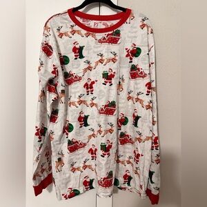 Place White, Red & Green Kids Holiday Pajama Top with Santa and Reindeer Print